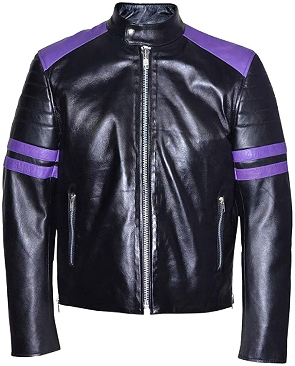Mayhem - Chaqueta de cuero para motociclista a rayas estilo Fight Club para hombre