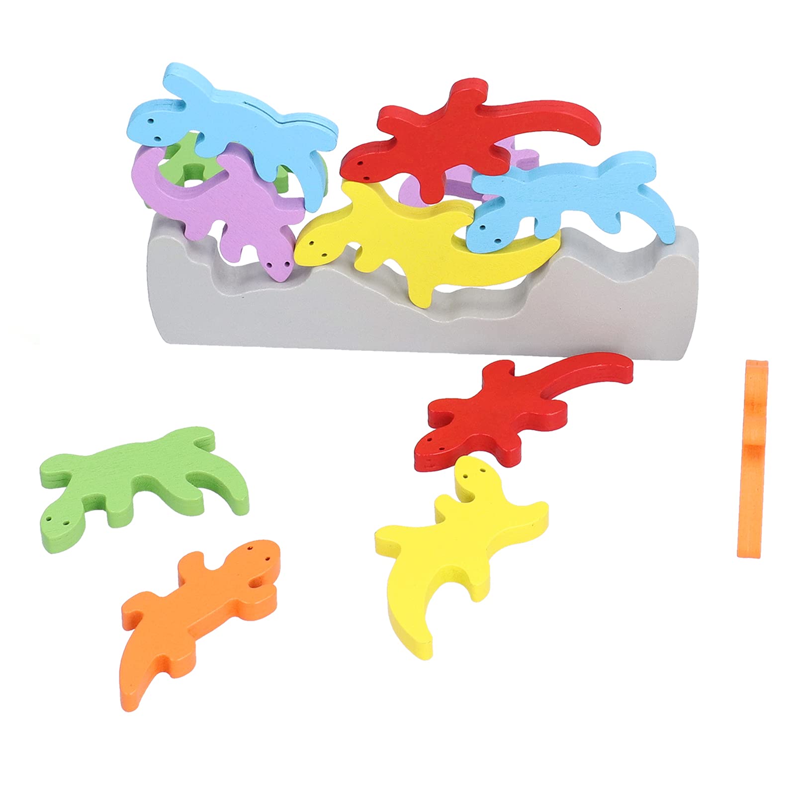 Wooden Blocks Toy, Develop Concentration Colorful Develop Hand-Eye Coordination Cute Gecko Shape Balancing Skills Wooden Stacking Blocks Toys for Home Play