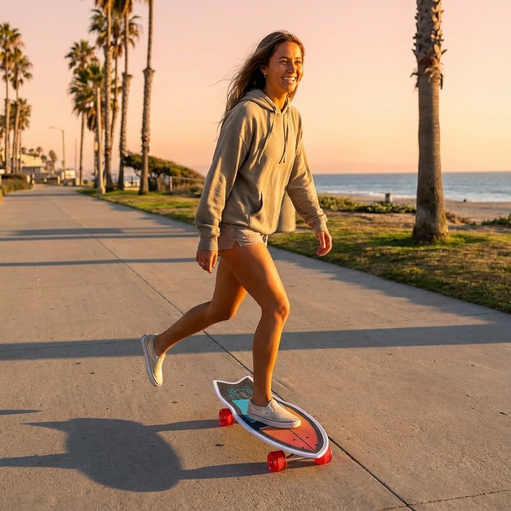 Surfskate Kids Skateboard Surf Skate Trucks for Kids Front Caster Wheel Rotates Easily for Children Great Pumping Power Heavy Duty Trucks in Rear Graphics on Grip Tape