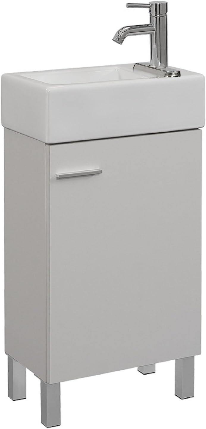 Runfine RFVA0198C Vitreous China Top Reversible Vanity with 2 Options; wall hang or legs. White Finish