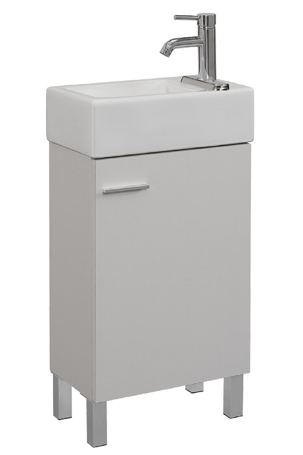 Runfine RFVA0198C Vitreous China Top Reversible Vanity with 2 Options; wall hang or legs. White Finish