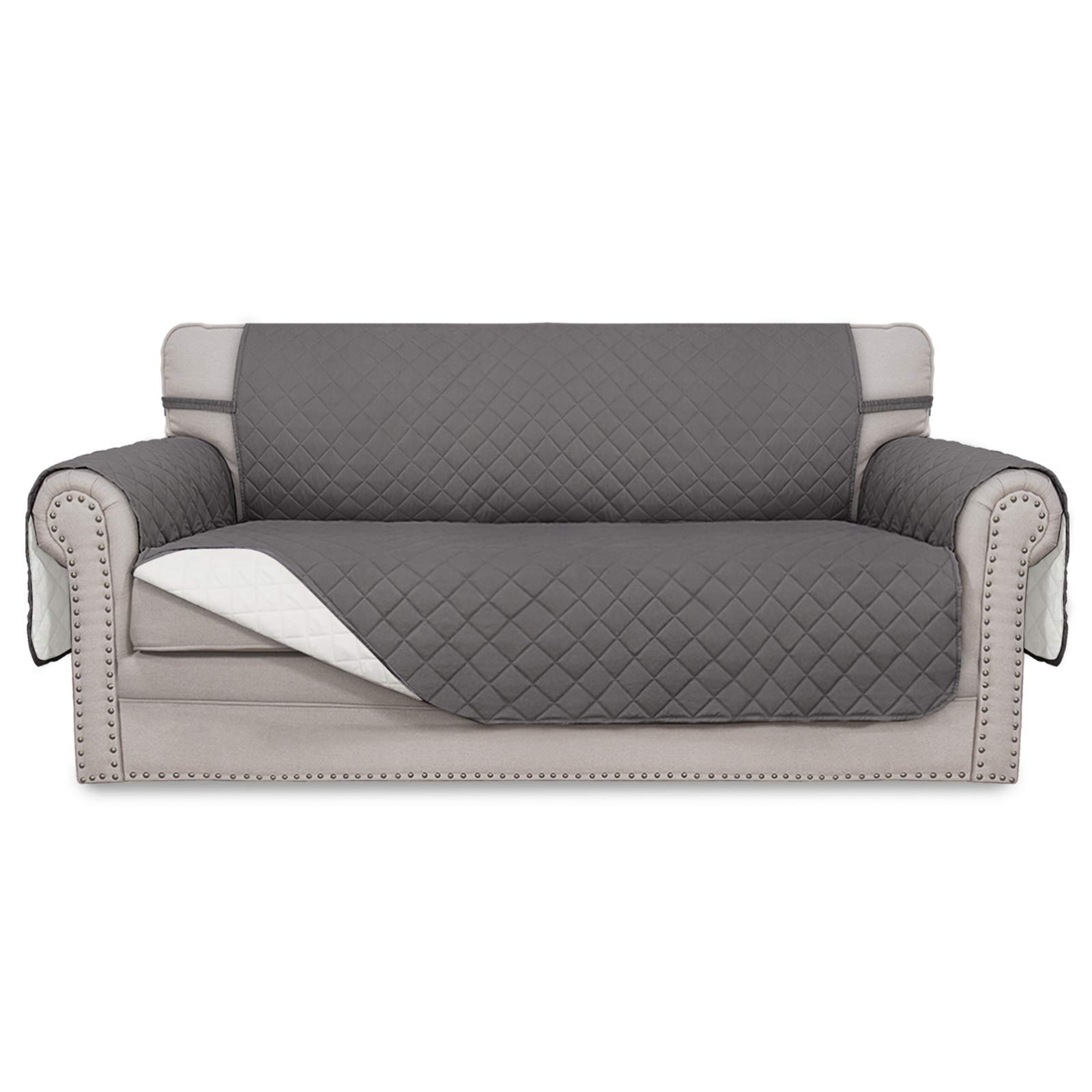 Easy-Going Reversible Couch Cover, 2 Cushion Sofa, Gray/Ivory