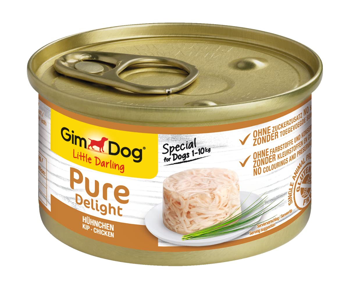 GimDog Pure Delight, pollo - Snack para perros rico en proteínas, con carne tierna en deliciosa gelatina - 18 latas (18 x 150 g)