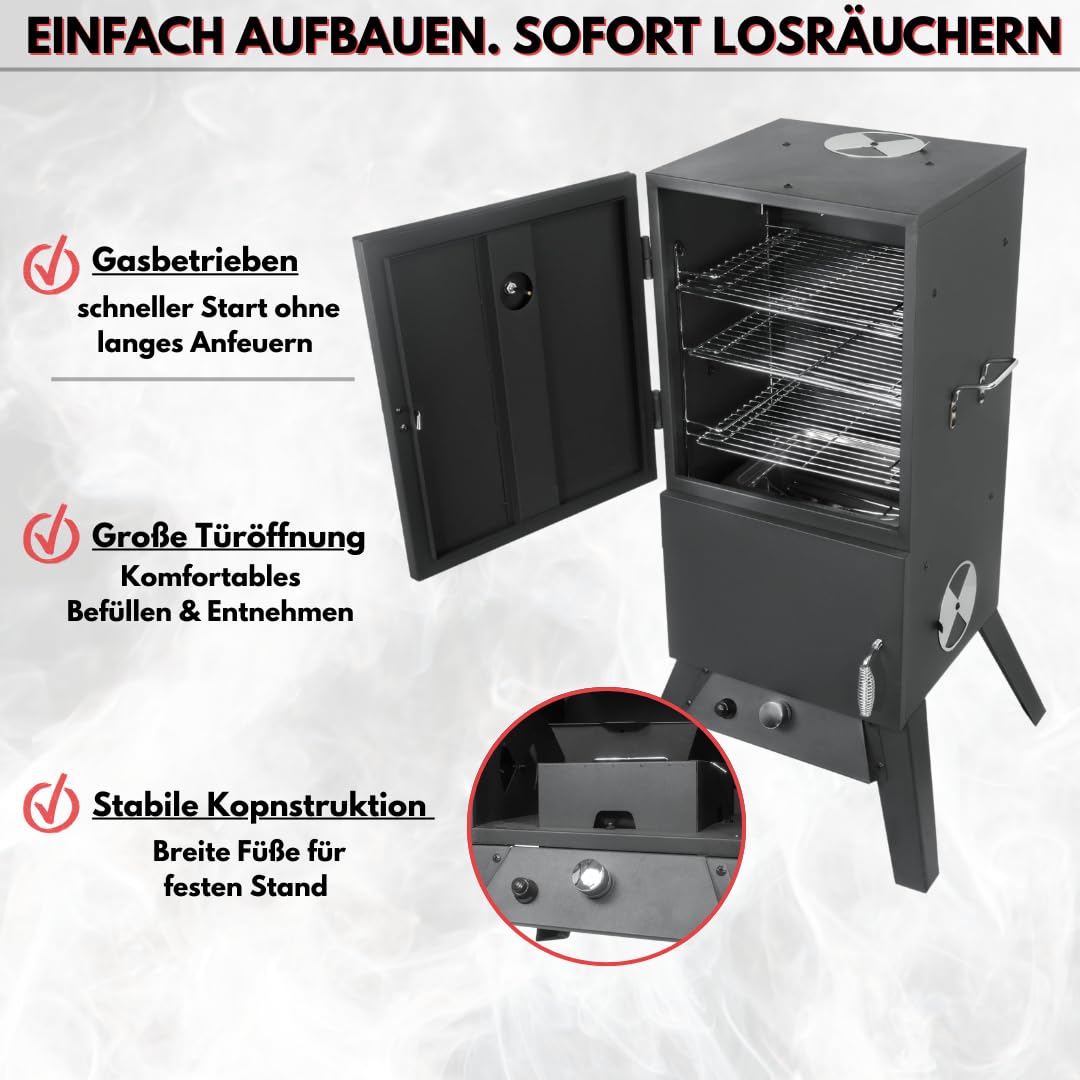 ACTIVA Premium Gas Räucherofen I Professioneller Smoker für ein einzigartiges Geschmakserlebnis I Tischräucherofen aus robustem & legiertem Stahl
