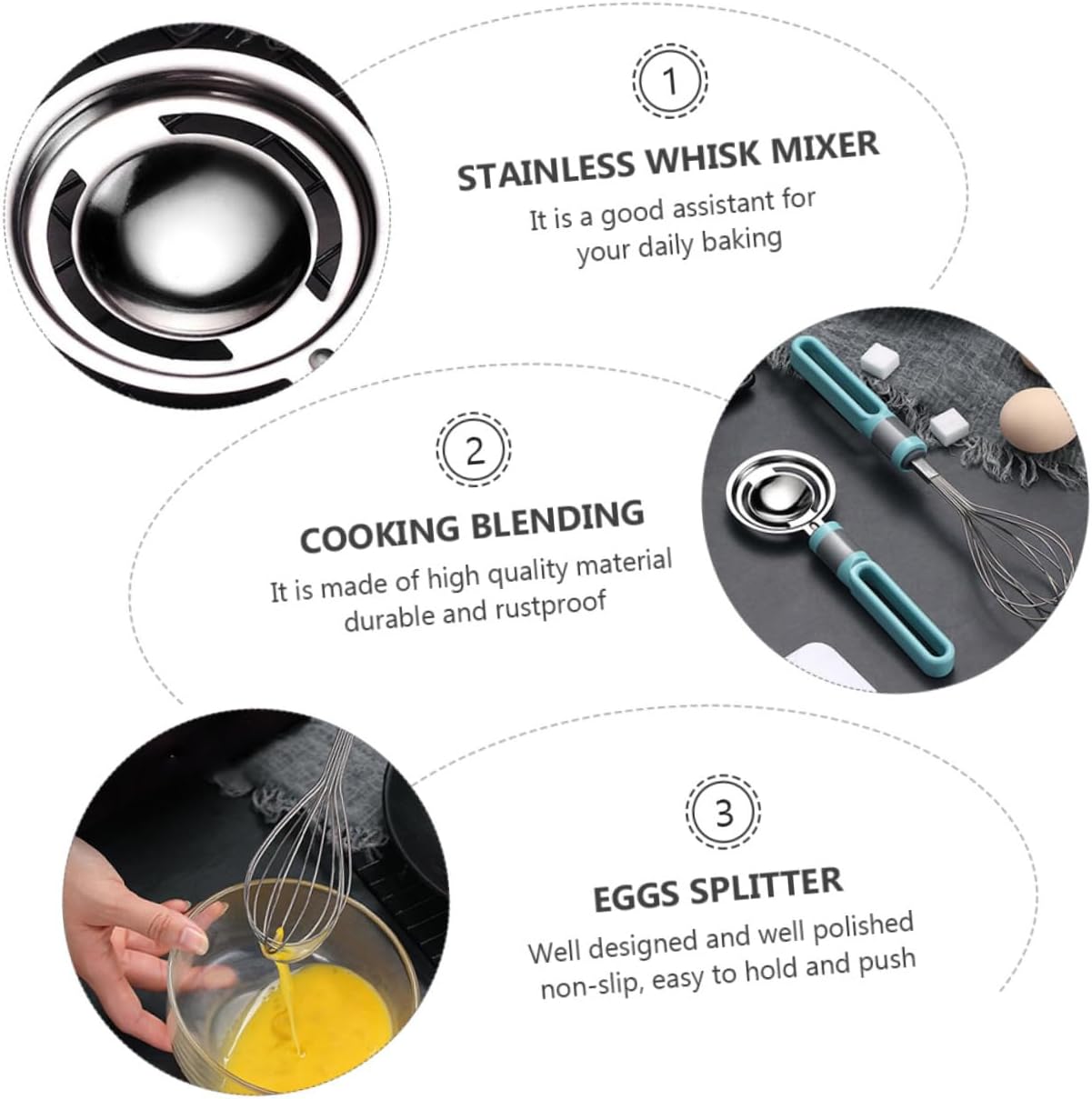 Hemobllo 2sets Hand Whisk Mixer Ergonomic Non Slip Handle for Cooking and Baking Lightweight Eggbeater and Egg Splitter for Blending Mixing and Beating 2pcs*2