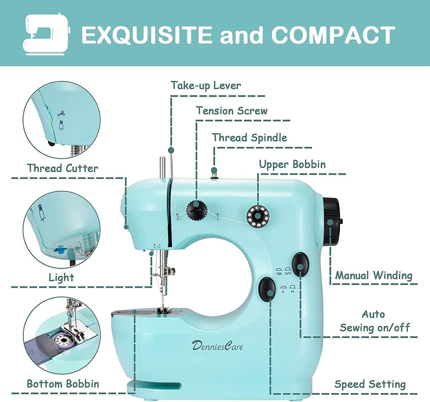 Maquina de Coser Costurero Portatil, focombance Maquina de Coser Profesional Maquina de Cosers Prensatelas Mano Sewing Machine Maquina Cosers Manual Mini Ropa Cortinas Telas Bricolaje Viajes Casa
