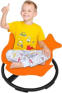 GCCS Autism Kids Swivel Chair Sensory Products, Sit and Spin Spinning Chair Carousel Spin Sensory Chair, Kids Body Coordination Training,Sensory Toy Chiar for Kids 2-10 Orange