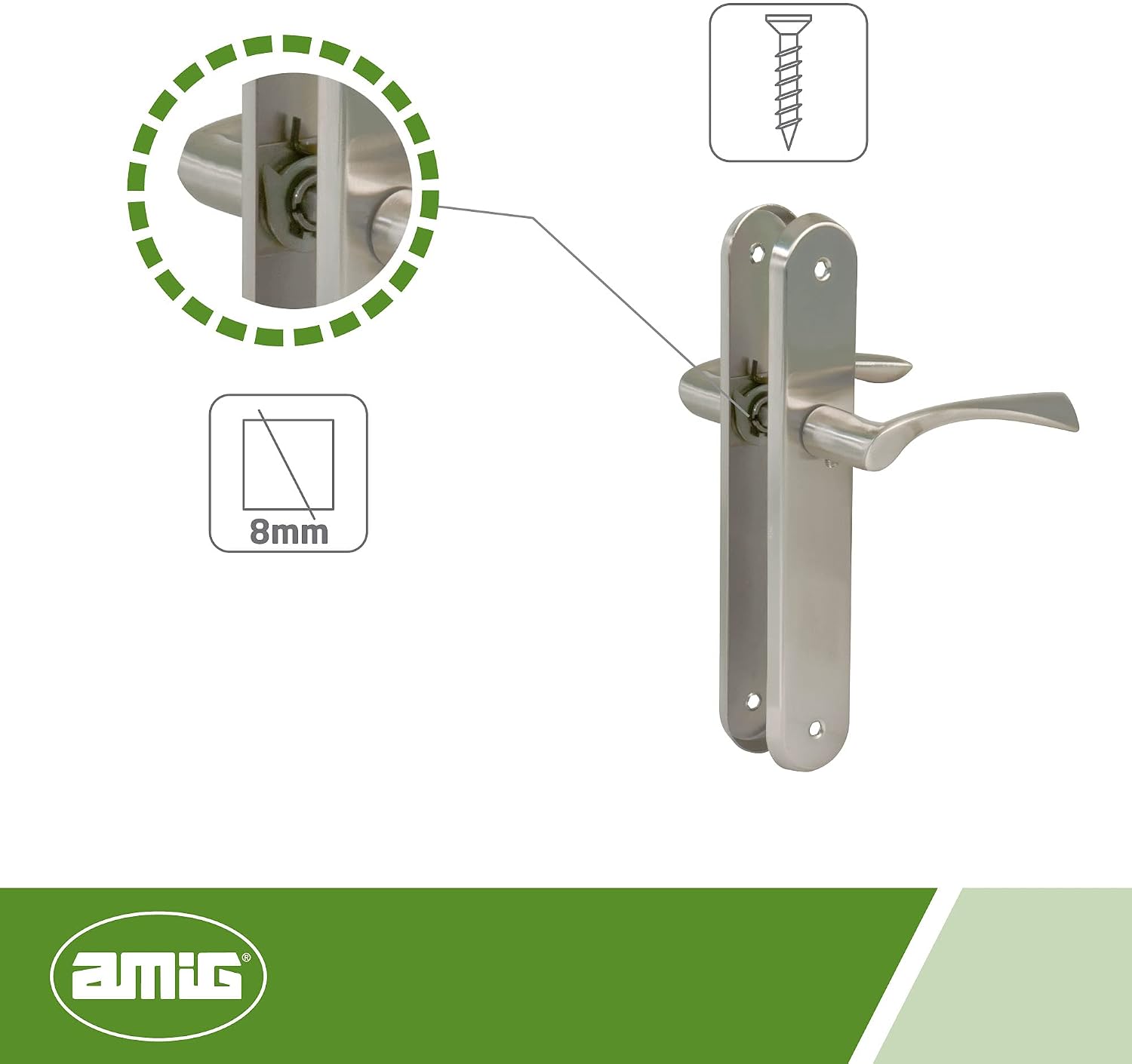 Amig - Set of 2 Oval Steel Plate Handles and Zamak Handle with Matt Chrome Finish for Interior Passage Doors - 237 x 40 mm · Crank 120 mm | Includes Screws