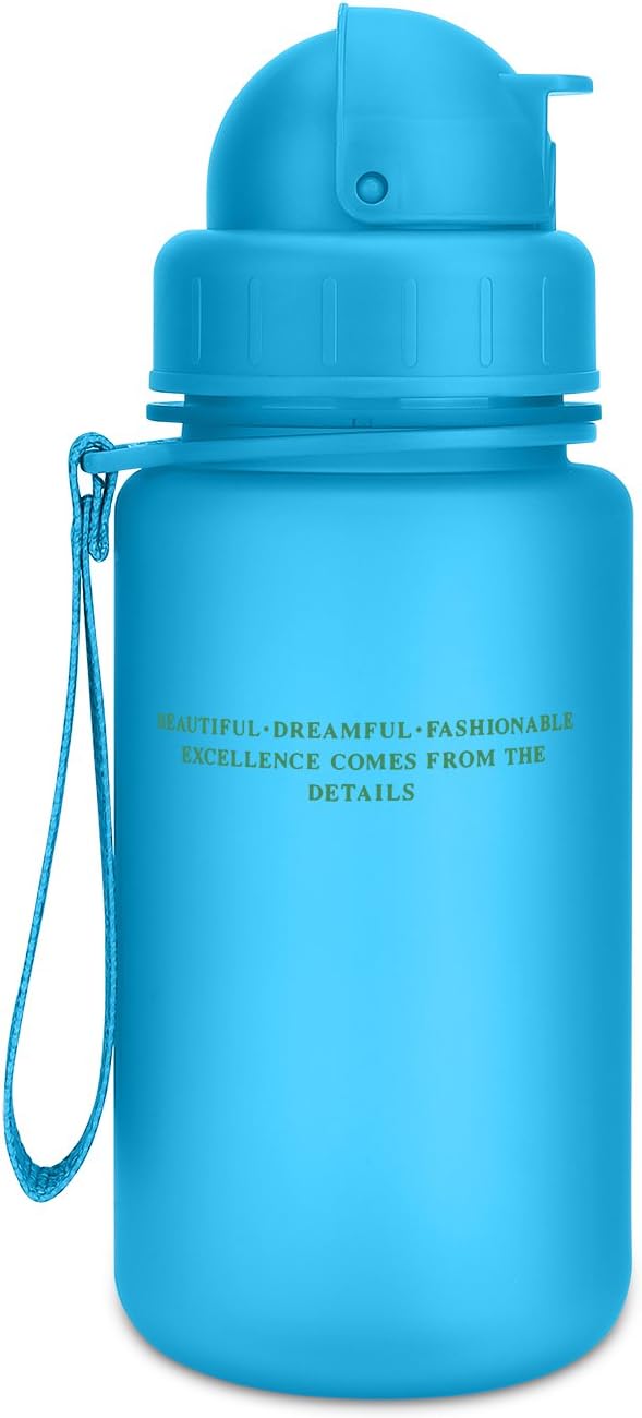 TALONITE 12 oz Kids Water Bottle With Straw - Leak Proof Sliding Lid - Non Toxic BPA Free & Eco Friendly Tritan Plastic (Blue, 12 Ounce)
