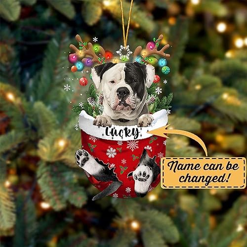 Miniatura 2 de Adornos personalizados para perros de bulldog americano, personaliza el nombre de tu perro, Navidad para amantes de los perros, regalo conmemorativo