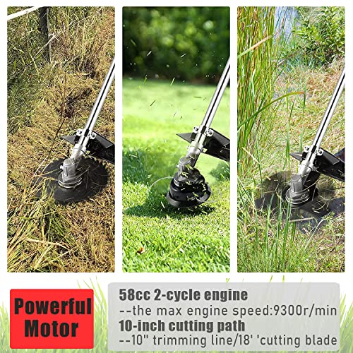 58Cc Gas String Trimmer 2-Cycle Gas Brush Cutter Straight Shaft 4 In 1 Cordless Grass Edger Weed Wacker Gasoline Powered Weed Eater With 4 Detachable Heads For Lawn And Garden Care-Red #TOP1