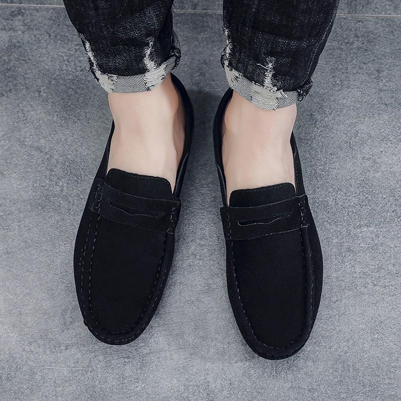 Men Vintage Loafers Shoes Suede Vamp Business Round Toe Prom Wedding Non Slip Low Top Block Heel Anti-Slip Casual Shoe Slip On3