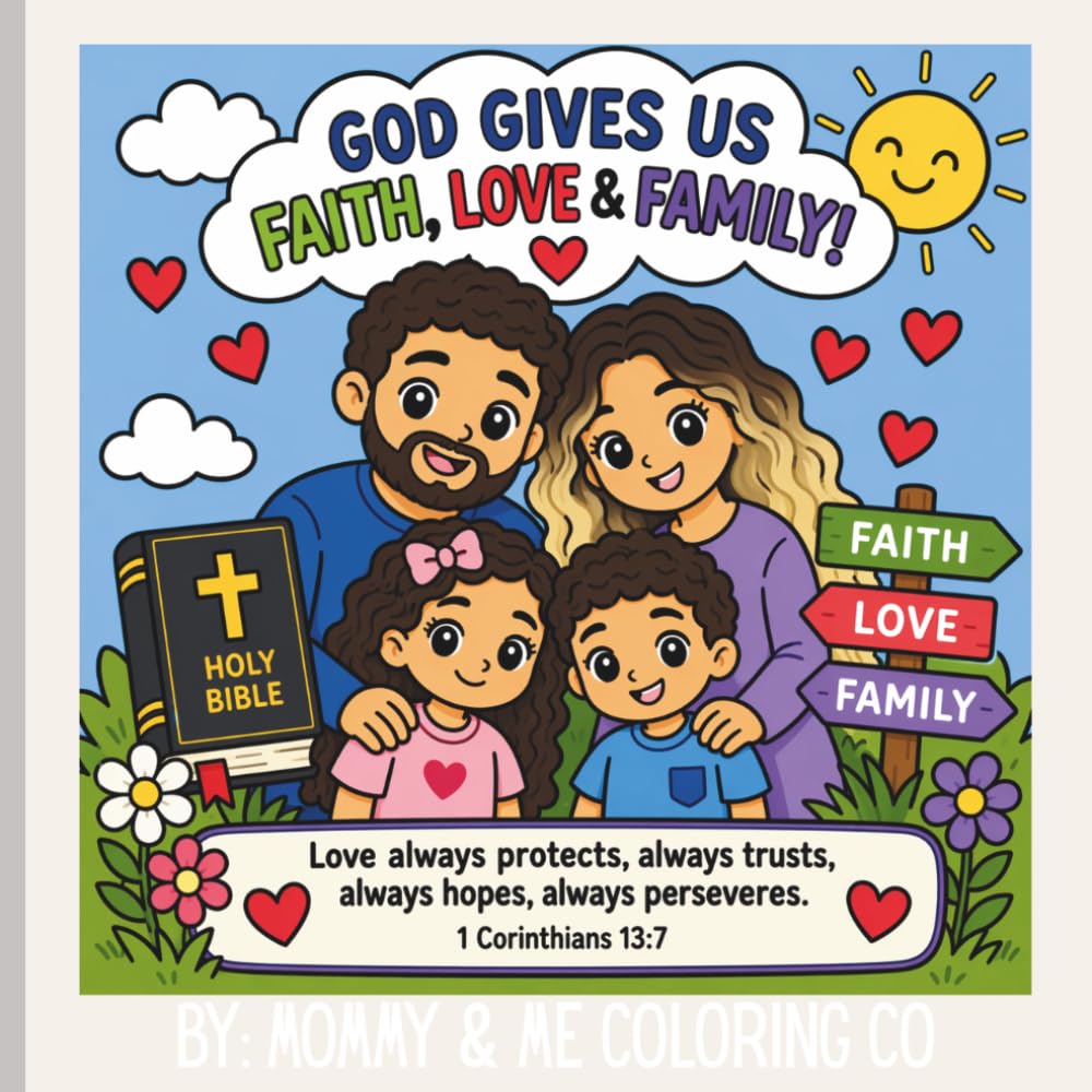 God Gives Us Faith, Love & Family: A Christian Coloring Book for Kids