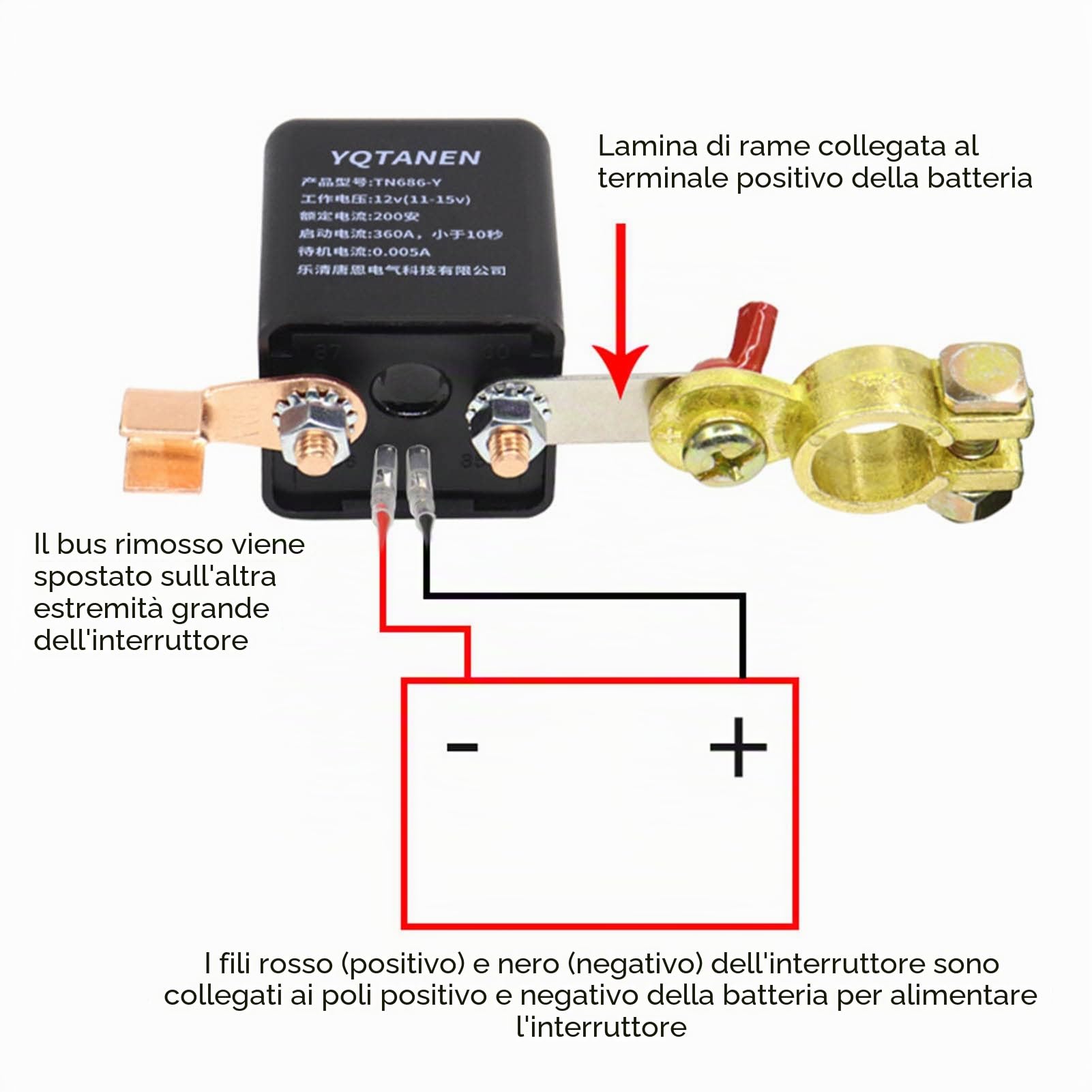 Interruttore di separazione batteria per auto, 200 A, 12 V, interruzione di corrente, interruttore kill, telecomando per auto, camion, barca (12 V200A)