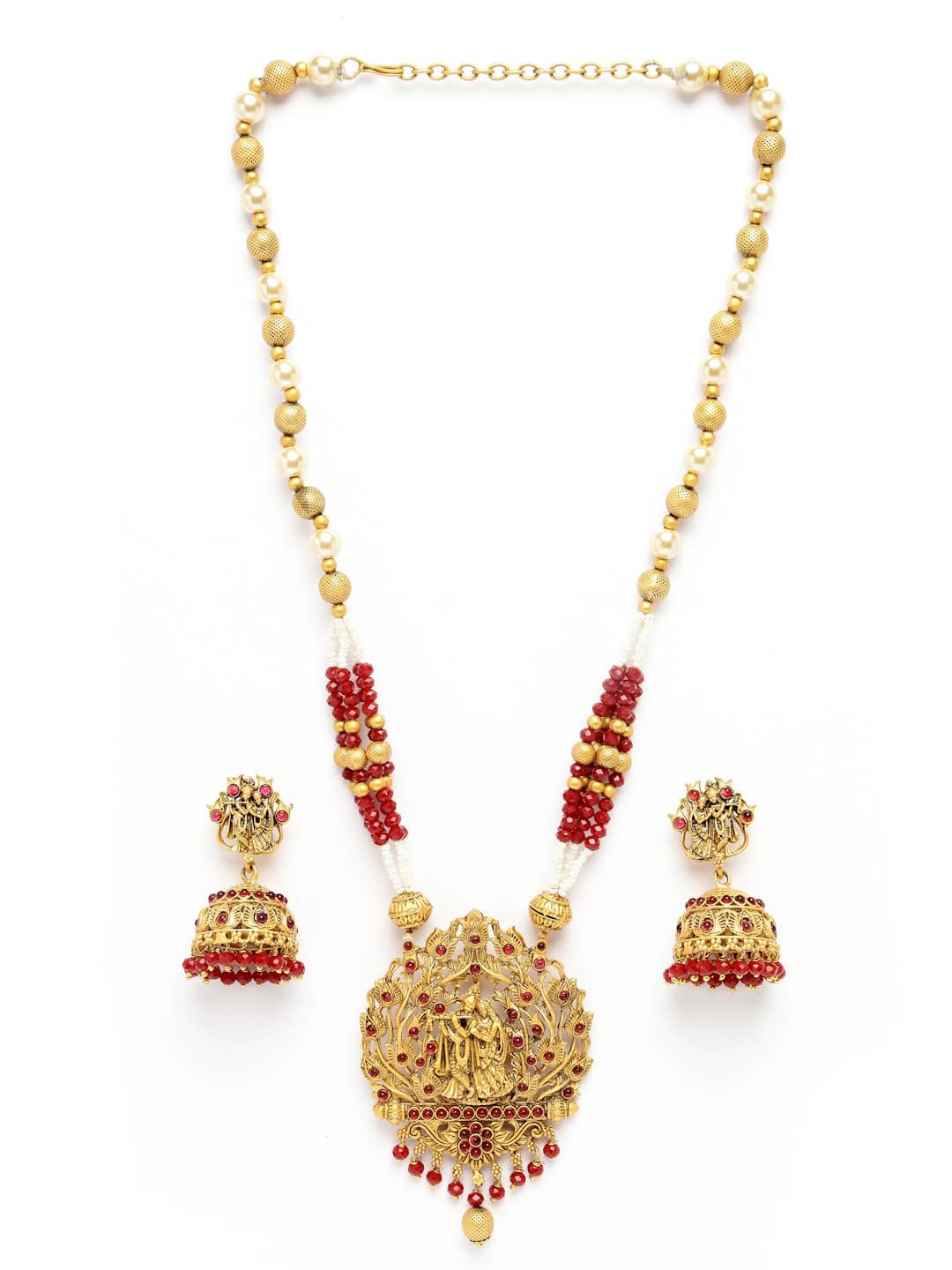 Adiva Latest Stylish Traditional Gold-Plated Artificial Stones and Beads Handcrafted Temple Necklace with Earrings Jewellery Set for Women & Girls (B0CVTYXJZ4) Amazon Price History, Amazon Price Tracker