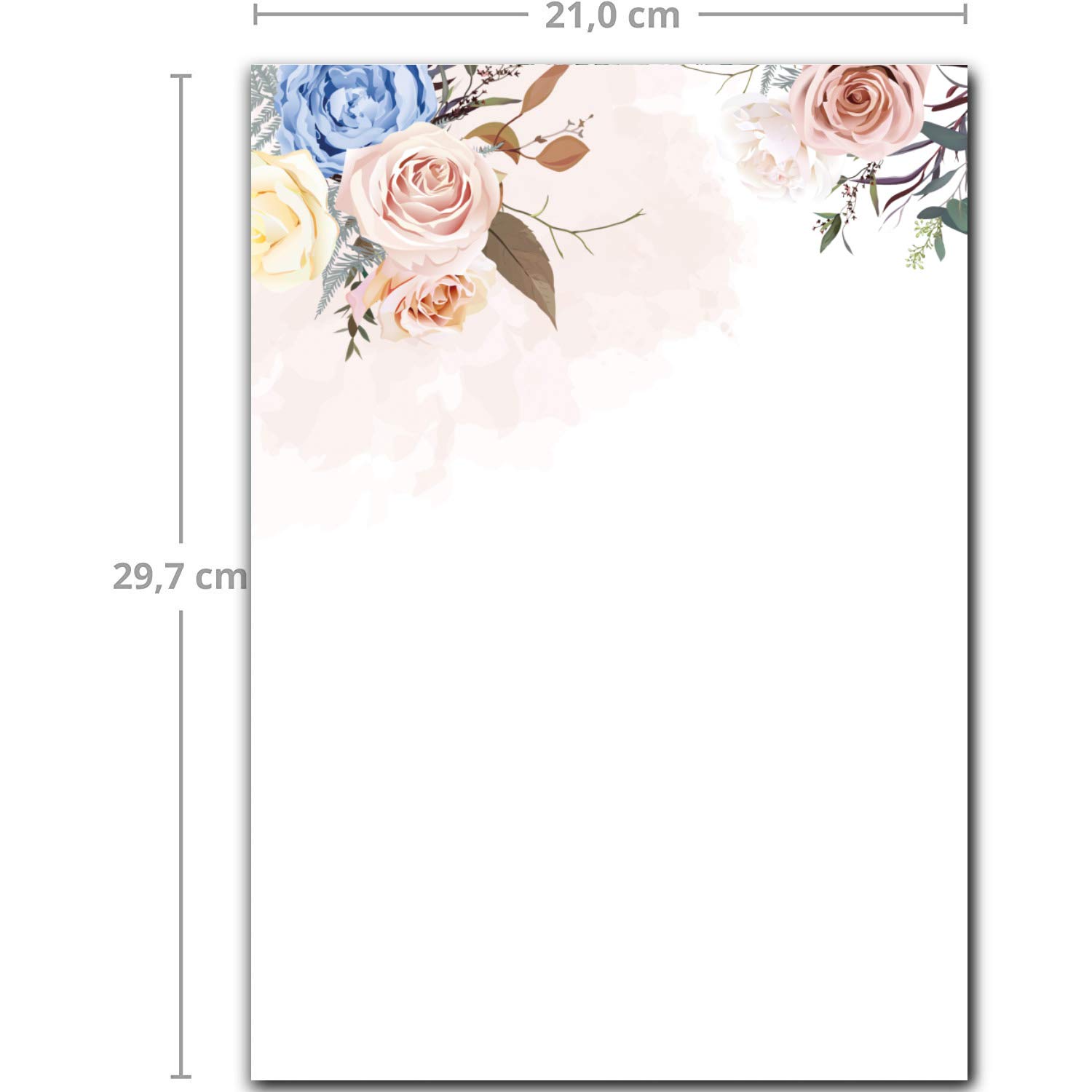 Juego de 200 Pliegos de Papel de Carta DIN A4, Papelería Natural con Diseño de Rosas en Colores Pastel, con Sobres DIN C6 en Papel de Estraza Marrón, Imprimible, Ideal para Invitaciones de Boda
