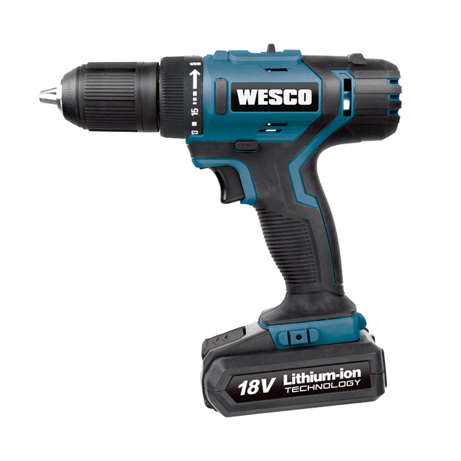 Wesco 18V 2-speed 30N.m Lithium Drill Driver, 13mm keyless chuck, 1.5Ah Samsung battery and 1 hour quick charger, WS2938