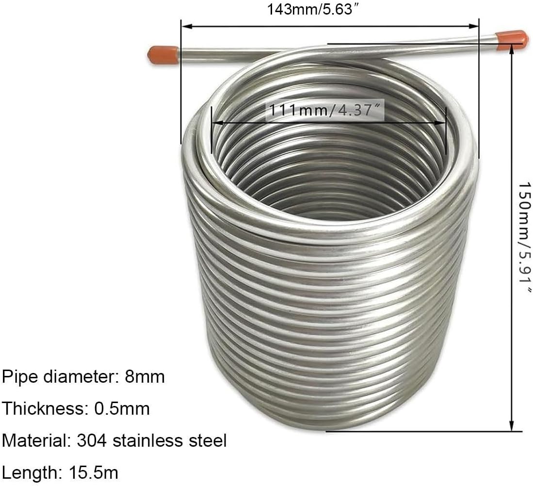 Beer Water Wort Chiller, 20L 15.5m Length 304 Stainless Steel Cooling Coil Outdoor Incubator Beer Cooling Coil
