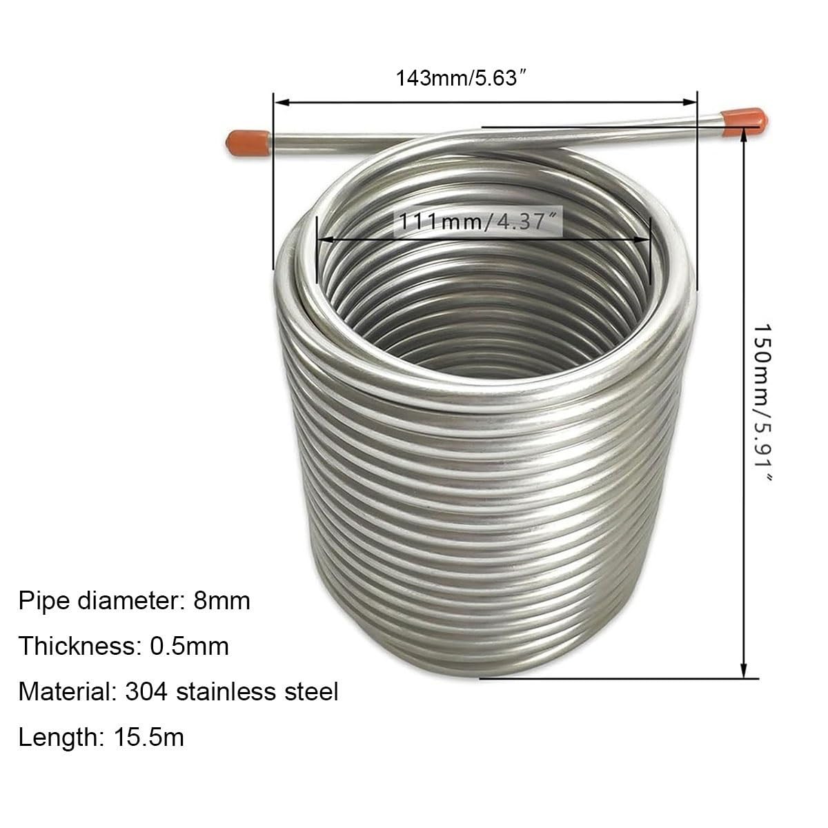 Enfriador De Mosto Y Agua For Cerveza, 20 L, 15,5 M De Longitud, Serpentín De Enfriamiento De Acero Inoxidable 304, Incubadora For Exteriores, Serpentín De Enfriamiento De Cerveza