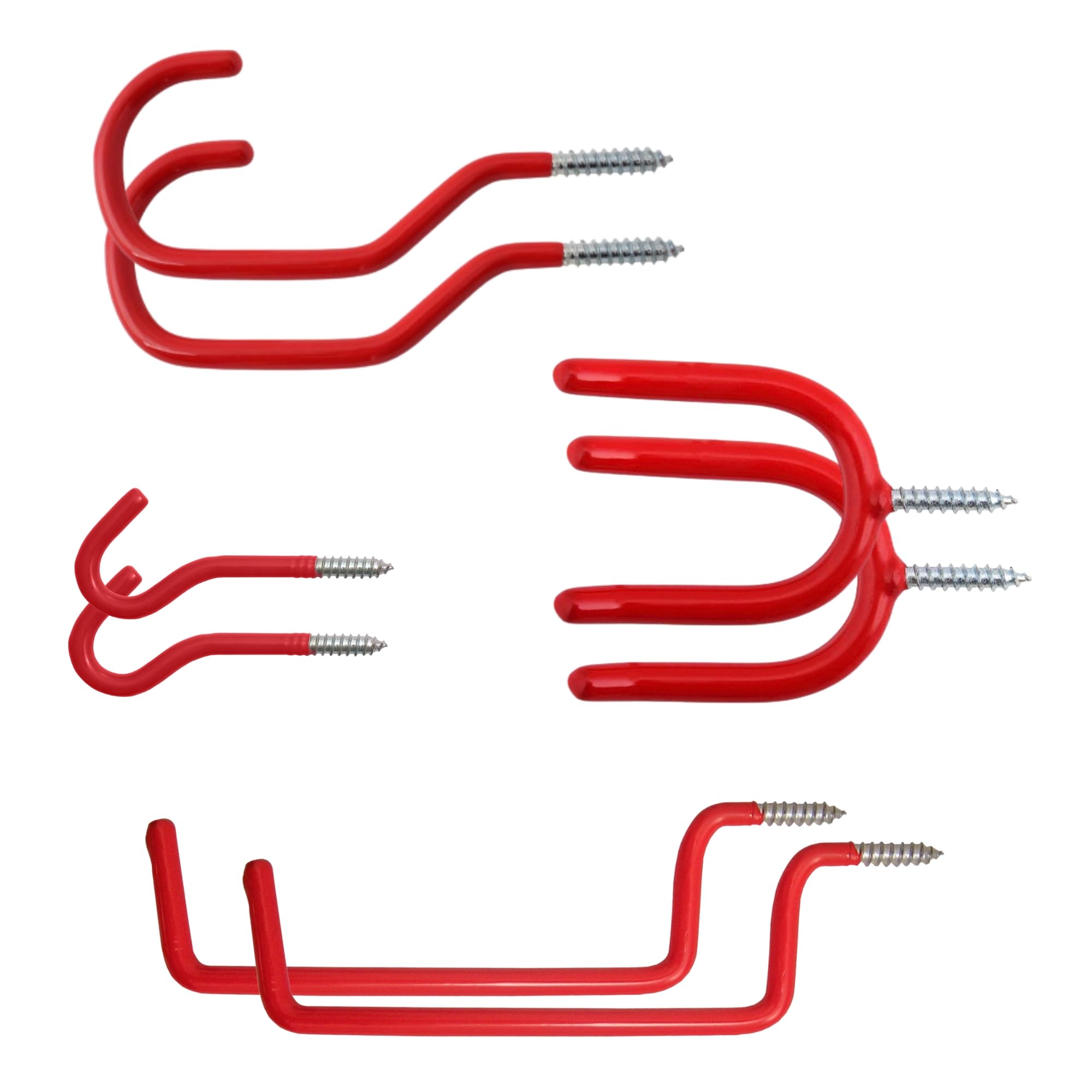 Keypak 8 Pack Screw-in Garage Storage Hooks, Ceiling & Wall Mount, Red Plastic Coated Holder for Garden Tools, Bike, Ladder, Foldable Chairs
