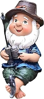 MUAMAX Fishing Gnome Statue,Fisherboy Statue,Little Fishing Guy for Pond,Poolside Statues,Naughty Figurine Dwarf Sculpture,Fairy Gardens Gnomes Gifts Gnome Garden Accessories,Resin Ornament