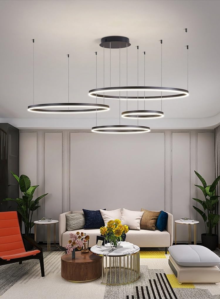 Nowoczesne żyrandole LED Lichtsse z kryształowymi pierścieniami, lampa wisząca z regulacją wysokości, LED, sufitowa, do sypialni, jadalni, salonu, kuchni, wyspy kuchennej, możliwość ściemniana 3000K