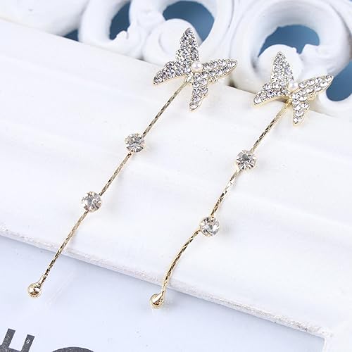 Vintage Crystal Butterfly Drop Earrings Long Rhinestone Chain Tassel Earrings Gold Butterfly Cz Chain Earrings Pearl Butterfly Stud Earrings Jewelry for Women