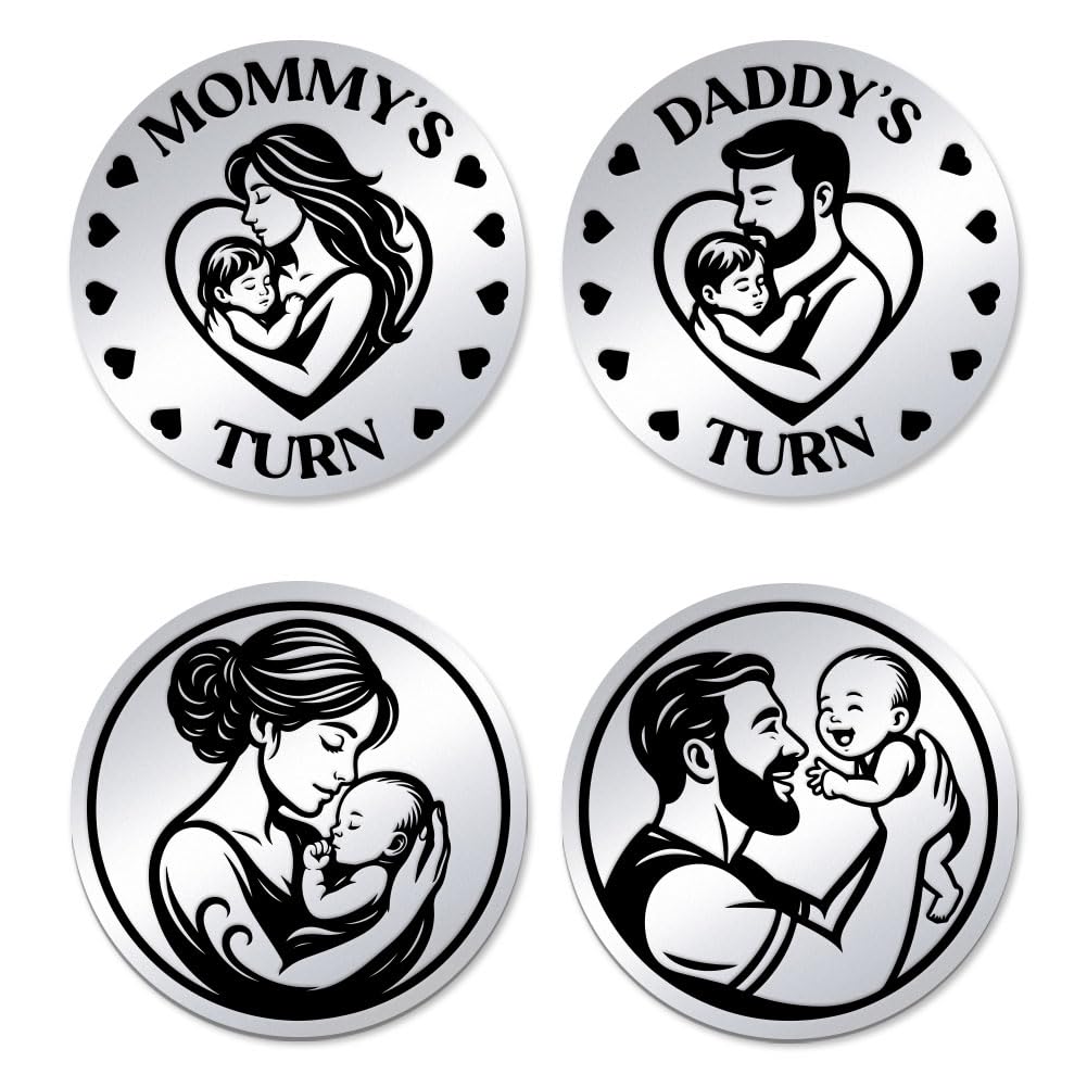 UNICRAFTALE 2Pcs Lovely New Parent Coin Stainless Steel Double Sided Decision Coin AA Chips and Medallions Challenge Coins Flipping Token Daily Sober Gifts New Parents Gifts for Couples Mom Dad