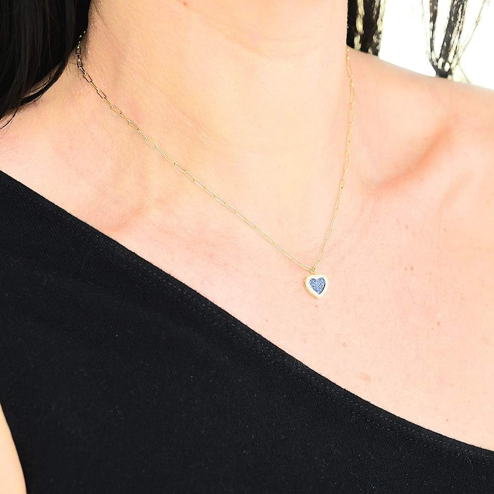 Anela 14kt Gold Filled Paper Clip Chain Necklace with Cubic Zirconia Heart Pendant - Elegant Gift for Women
