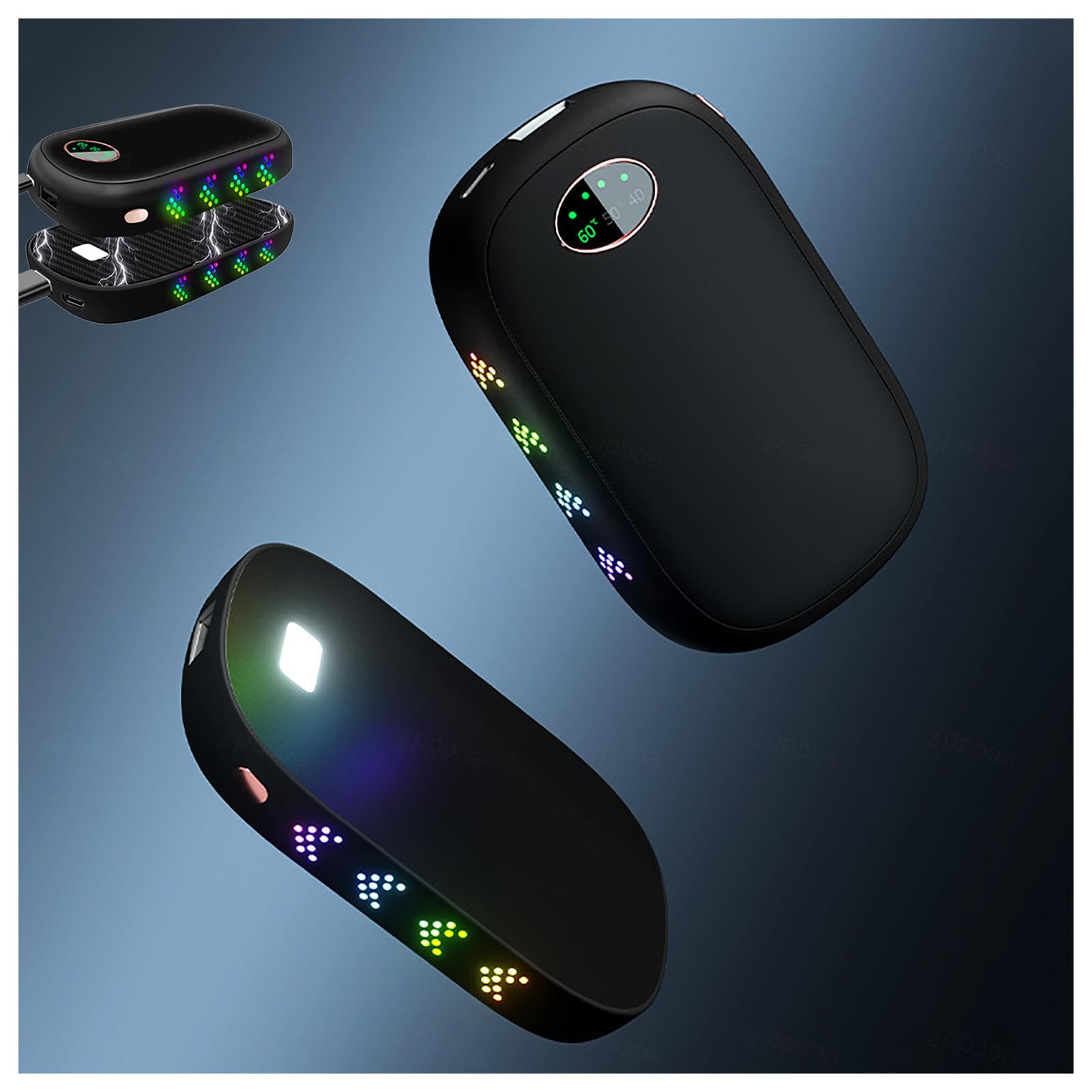 Scaldamani Elettrici 2 Packs 10000 mAh, Scaldamani Riutilizzabili 3 Modalità Di Riscaldamento Con Luce Respiratoria/Torcia Elettrica Per Natale,Campeggio