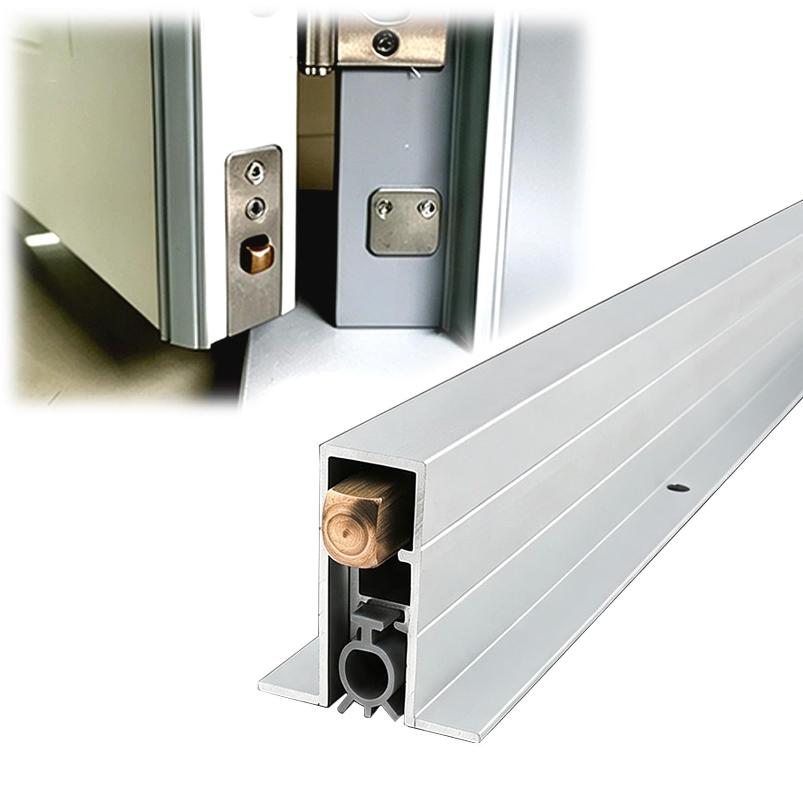 Burlete Automatico Puertas Sello de puerta de aluminio blanco con forma de sombrero, 36"