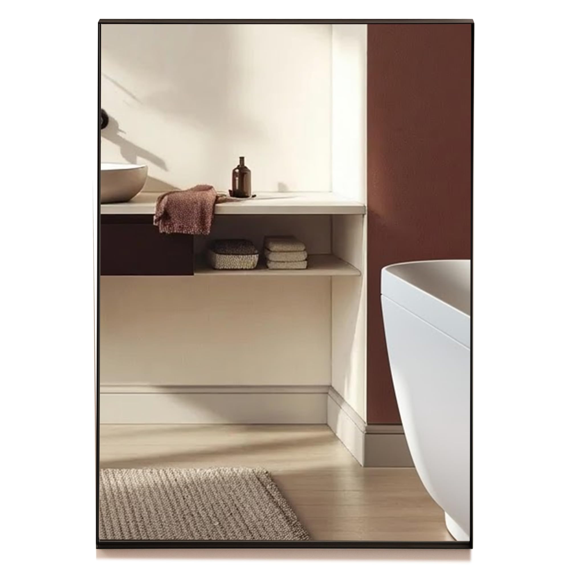 Neue Design Mood® Premium Rectangular Bathroom Mirror Black Framed Wall Mounted, Recessed Rectangle Frame Modern & Stylish (50cm x 40cm)