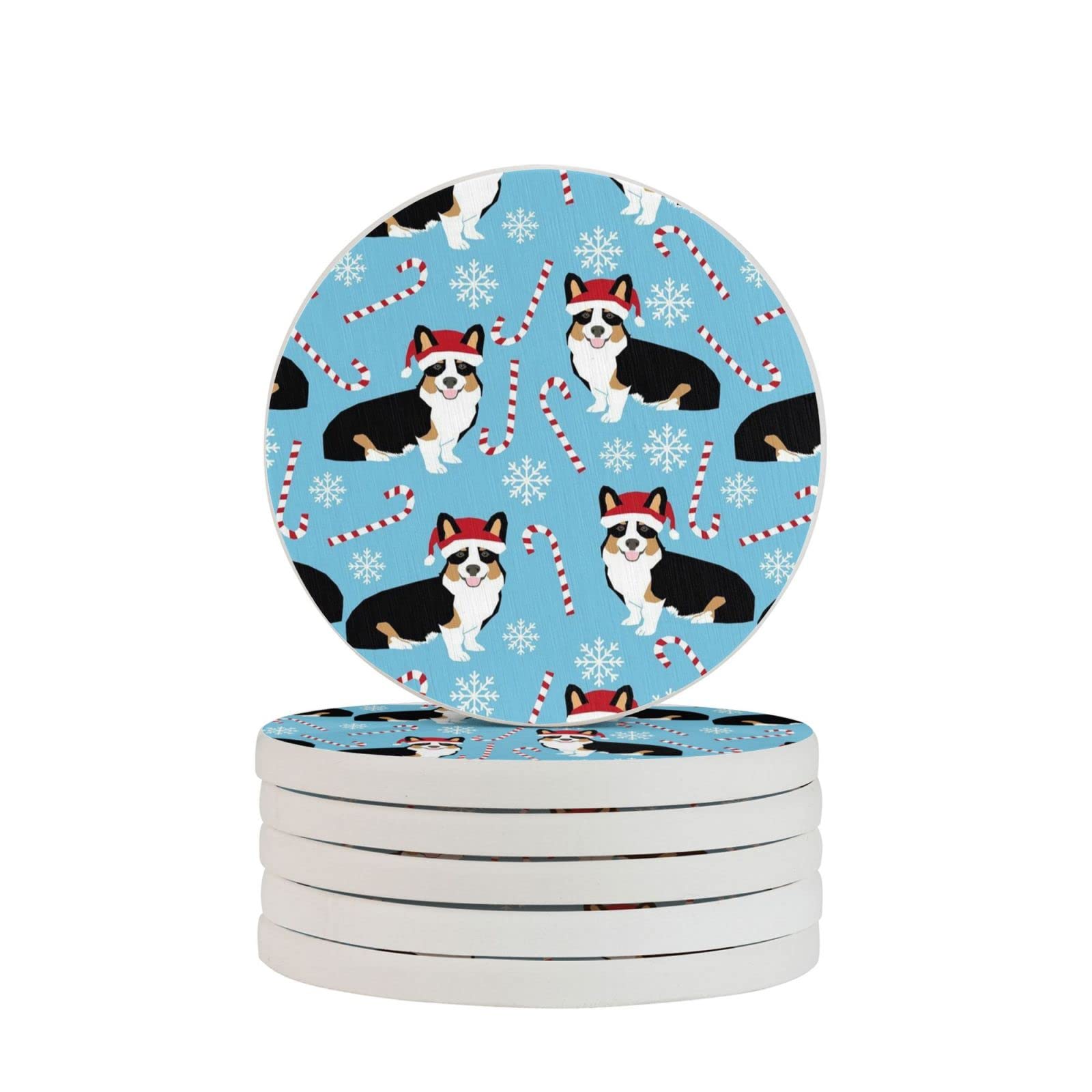 Corgi Christmas Six Piece Coaster Heat-Resistant Reusable Saucers for Drinks Wine Glasses Plants Cups Mugs