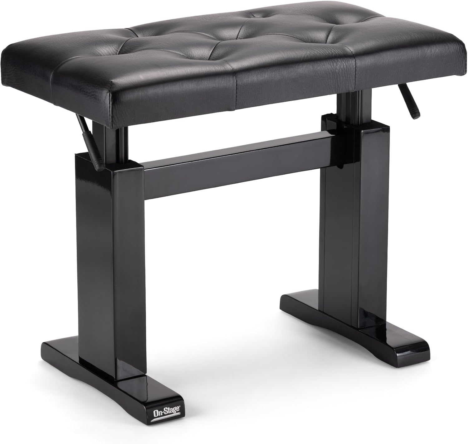 OnStage KB9503B Height-Adjustable Piano Bench (Acoustic Grand Pianos, Digital Keyboards, Synthesizers, Organs, Hydraulic Assisted, Padded, Tufted, Cushioned, Wood Base, Nonslip Rubber Feet, Black)