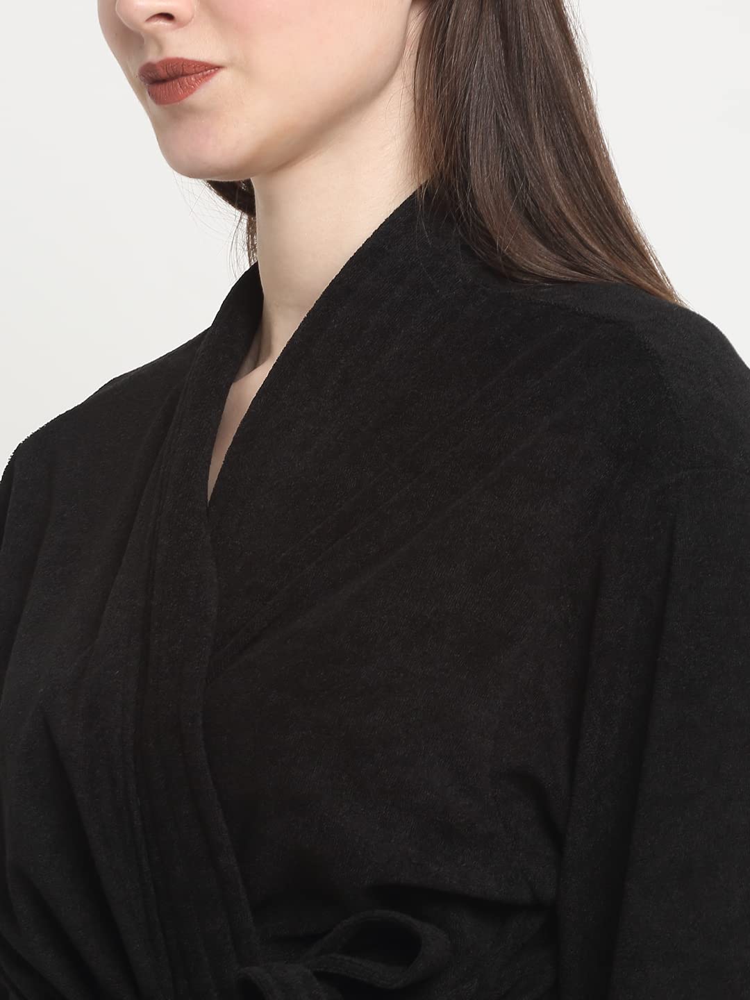 CREEVA Everyday Unisex Micro Terry Bathrobe Collection With kimono collar and 1 Pocket, 3/4 Sleeve Bath Robe Super Soft Light Weight - Black - Image 5 thumbnail