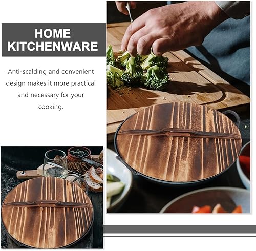 Miniatura 7 de BESTonZON Tapa de Wok de madera de hierro fundido de 14 pulgadas tapa de olla de madera natural tapa de sartén universal tapa de sartén para ollas