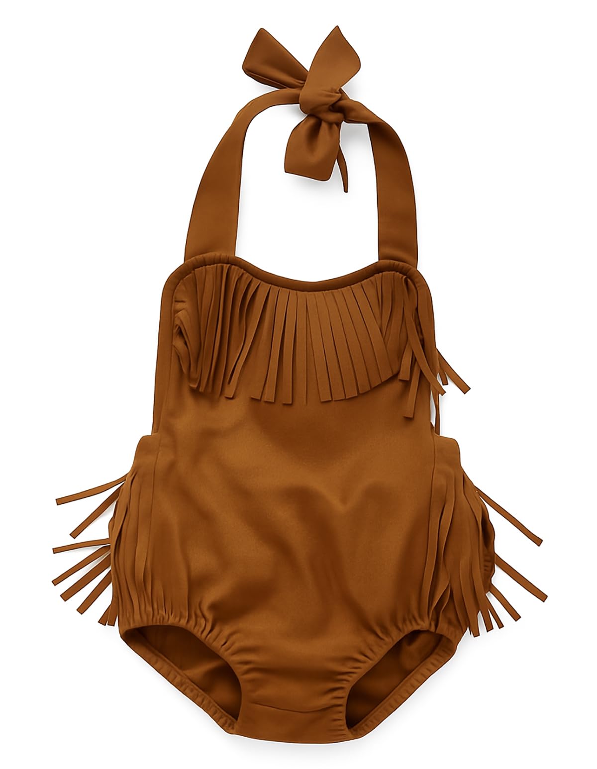Infant Baby Girl Fringe Faux Suede Romper - Western Style Halter Sunsuit, Adjustable Straps