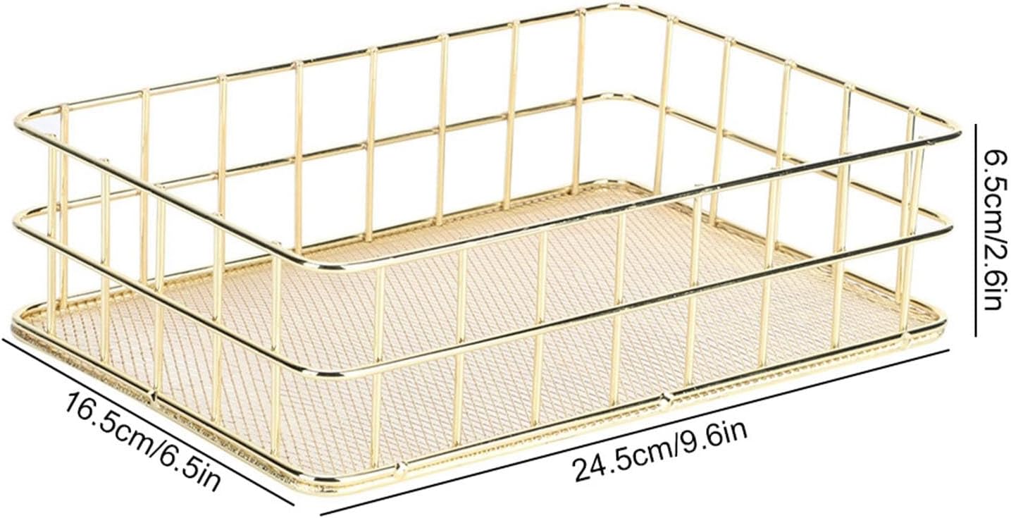 Gold Wire Mesh Basket, Golden Iron Storage Basket for Storage Metal Storage Baskets Pantry Bins Multifunctional Wire Mesh Desktop Storage for Home