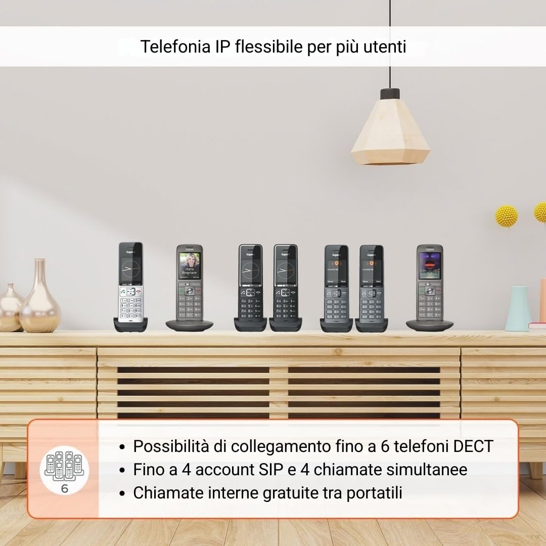 BasicLine IP + COMFORT 500HX – Base per telefonia via Internet, abbinata a un ricevitore HX, qualità vocale HD, Made in Germany, argento-nero [Compatibile in DE, IT, FR, NL, BE, ES, CHE]