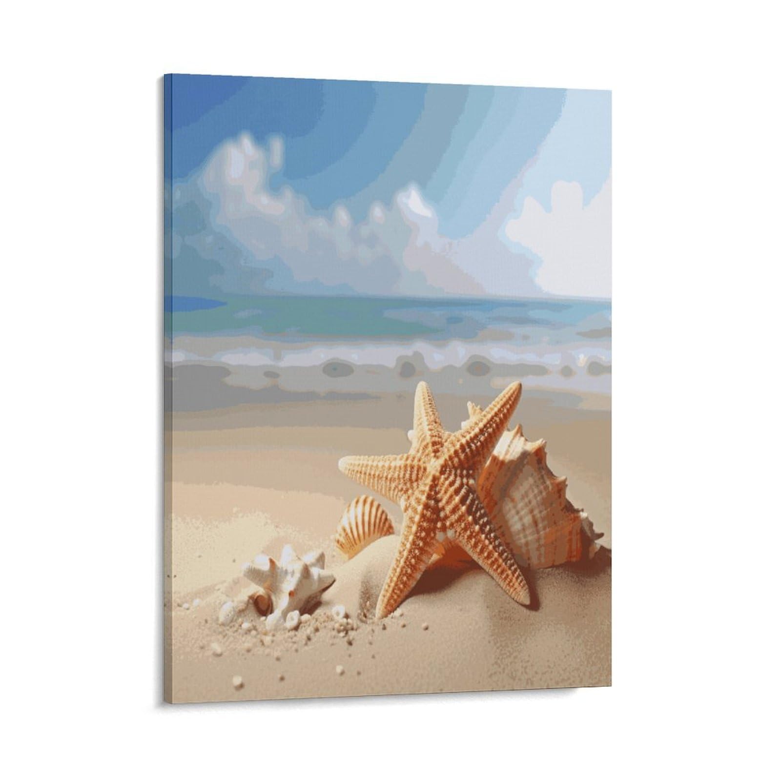Adfgyerh Style Summer Starfish Seashell Wall Art Framed,Canvas Prints Ready To Hang Home Decor,Canvas Wall Art For Living Room Hallway Office Wall Decor 16X20inch(41X51cm)