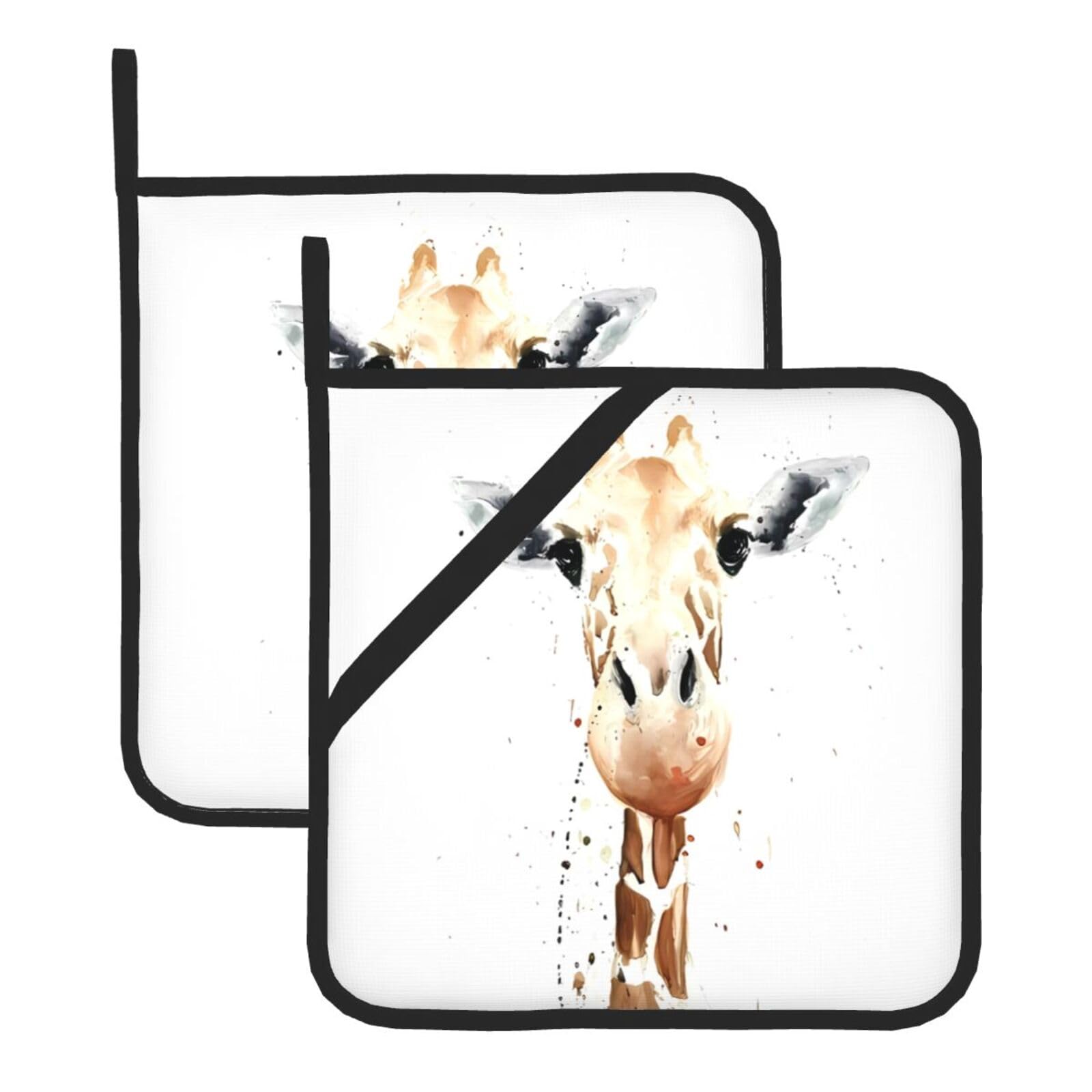 WHJSHOP clever giraffe Prints Square Hot Pads for Kitchen Counter - Thick Heat Resistant Trivets for Microwave & Oven, BBQ Grilling Cover (2 Pack)