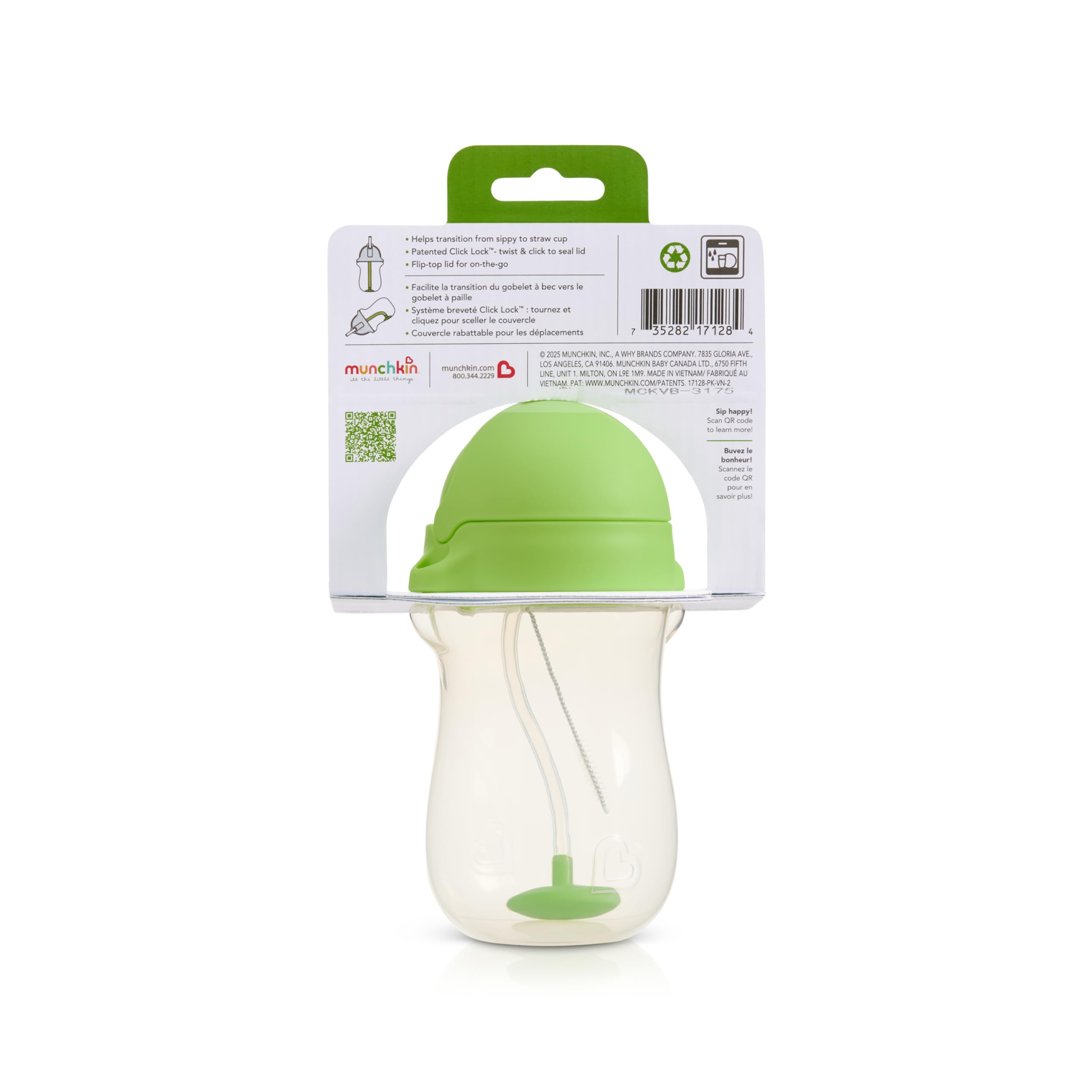 Munchkin Click Lock - 2 Vaso con pajita con peso en cualquier ángulo, 296 ml, color verde