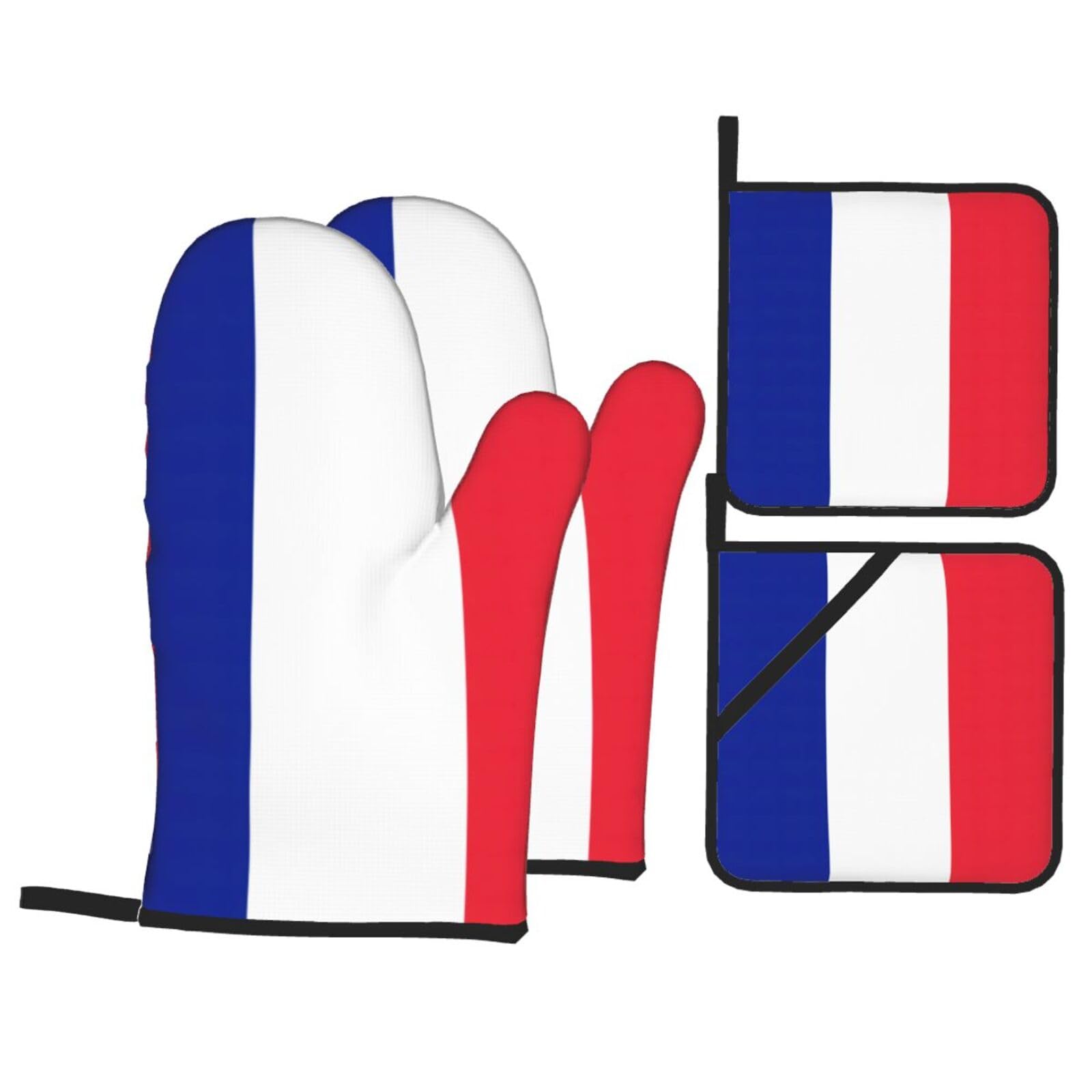 French flag Print Oven Microwaving Waterproof Kitchen Gloves for Baking Grilling Holiday Cooking