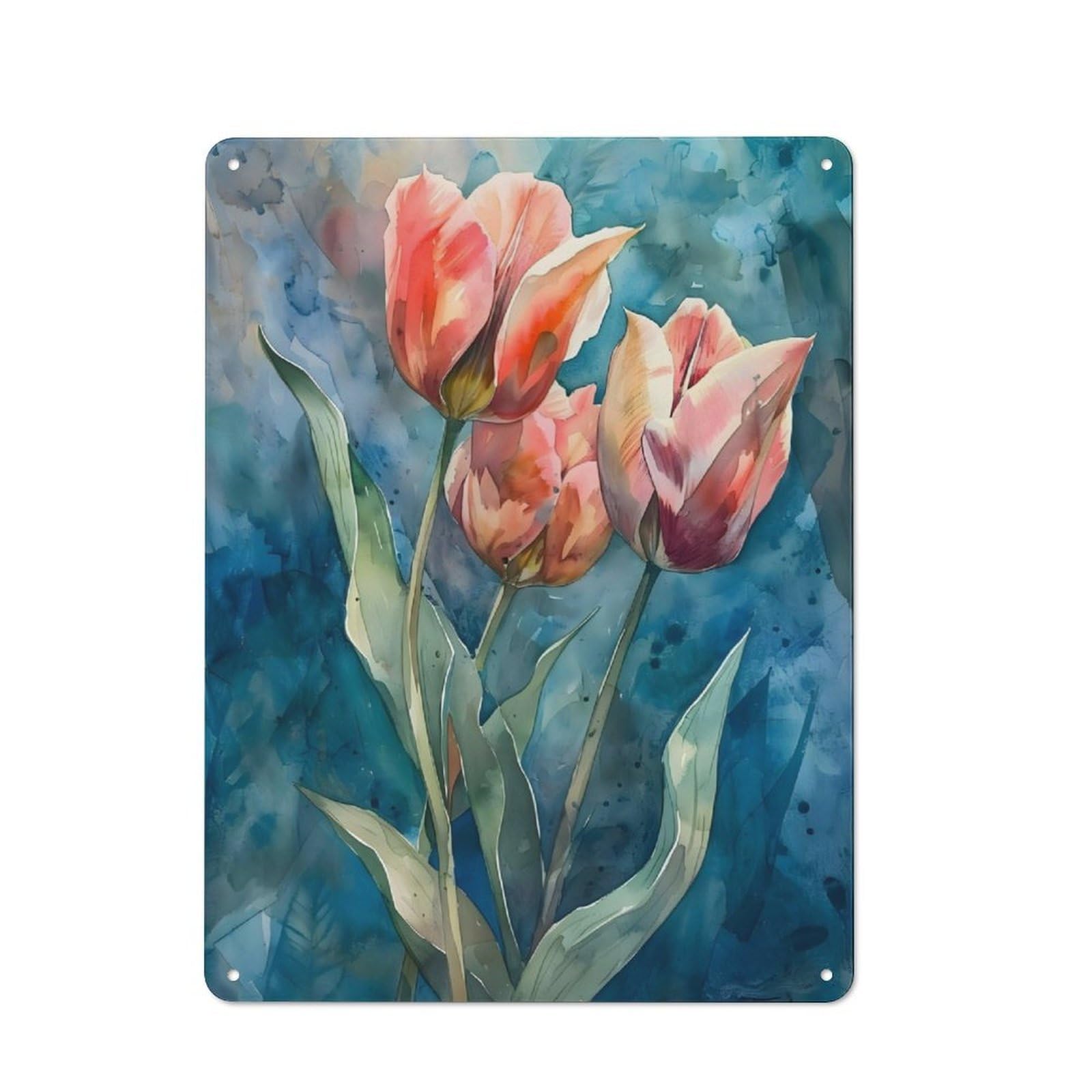 Junmoney Tulip Watercolor Rustic Metal Sign 40X30cm Featuring For Living Room Wall, For Vintage Wall Decor Fans, For Metal Sign Collectors