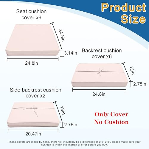 Miniatura 2 de 14 fundas de cojín de patio para 7 piezas, muebles de exterior, juegos de asientos seccionales, resistentes al agua, más 2 almohadas (caqui, 24.8