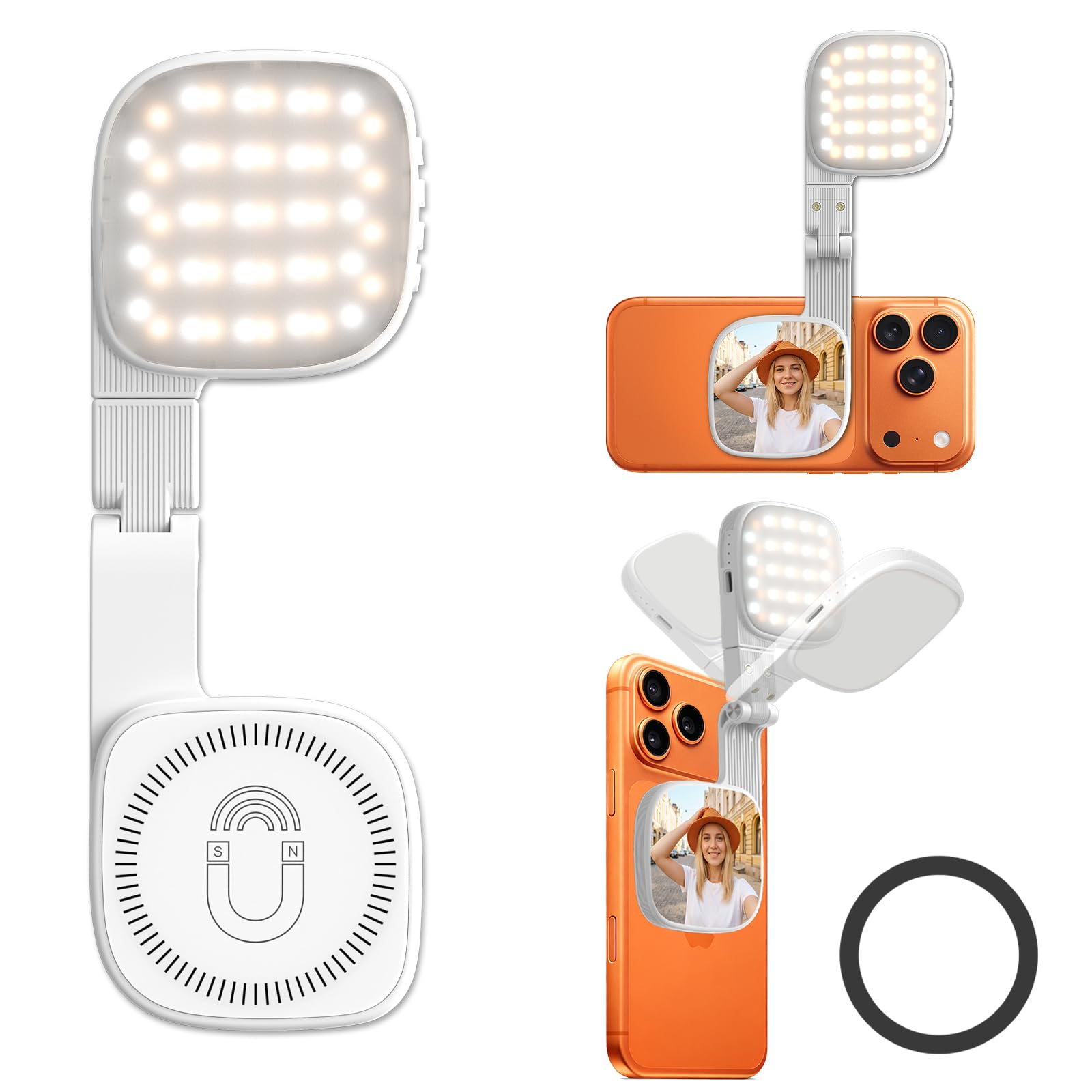 Magnetic Selfie Light for Phone, [Compatible with MagSafe] Diyife CRI95 360° Rotatable Clip on Phone Light with Mirror, 3000K-6500K, 3 Modes, Portable Selfie Ring Fill Light for Video Call, Makeup