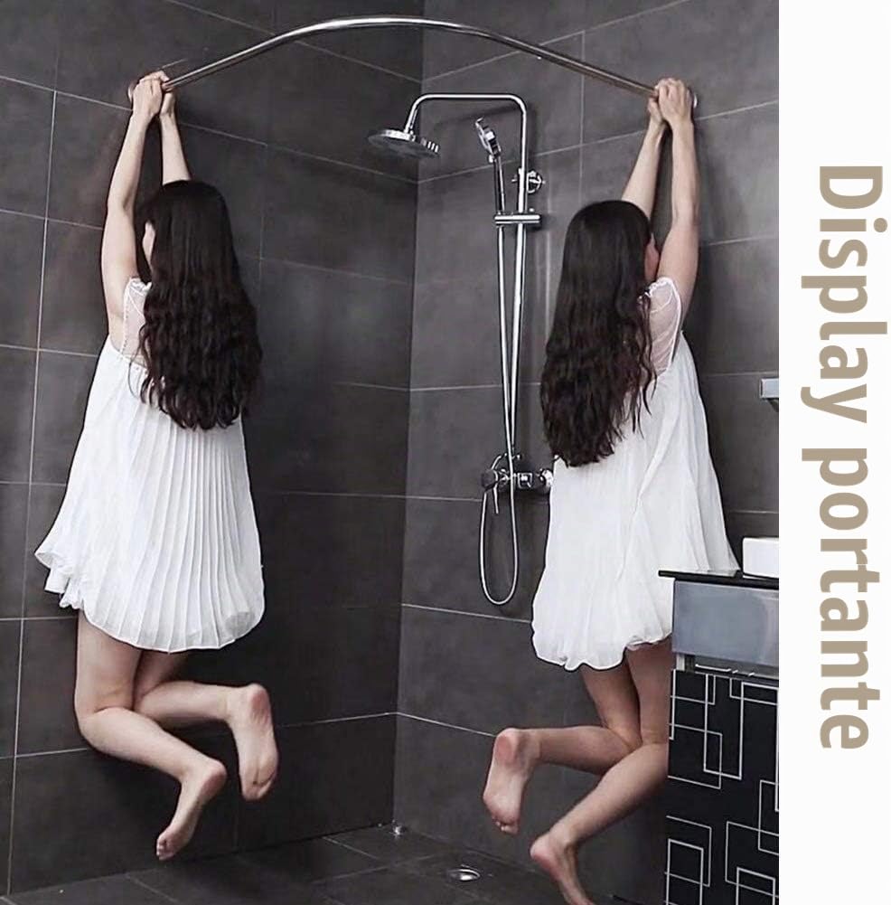 Asta per Tende da Doccia Angolare L Shaped Telescopica Barra Bastone Tenda Doccia A Pressione 304 Acciaio Inossidabile per Bagno Negozio di Abbigliamento (Size : 80 to 100 x 80 to 100cm)