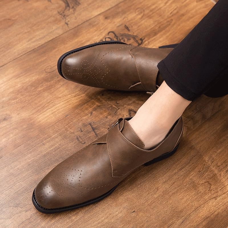 Monk Dress Formal Shoes For Men's Casual Tuxedo Comfort Orthopedic Plain Toe Office Low Top Shoe Faux Leather Slip-on(8)2