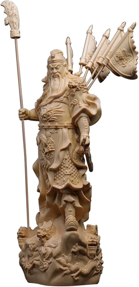 Amazon.co.jp: ツゲの木 20cm 関羽彫刻 三国志 木彫り像 富 五旗 関公