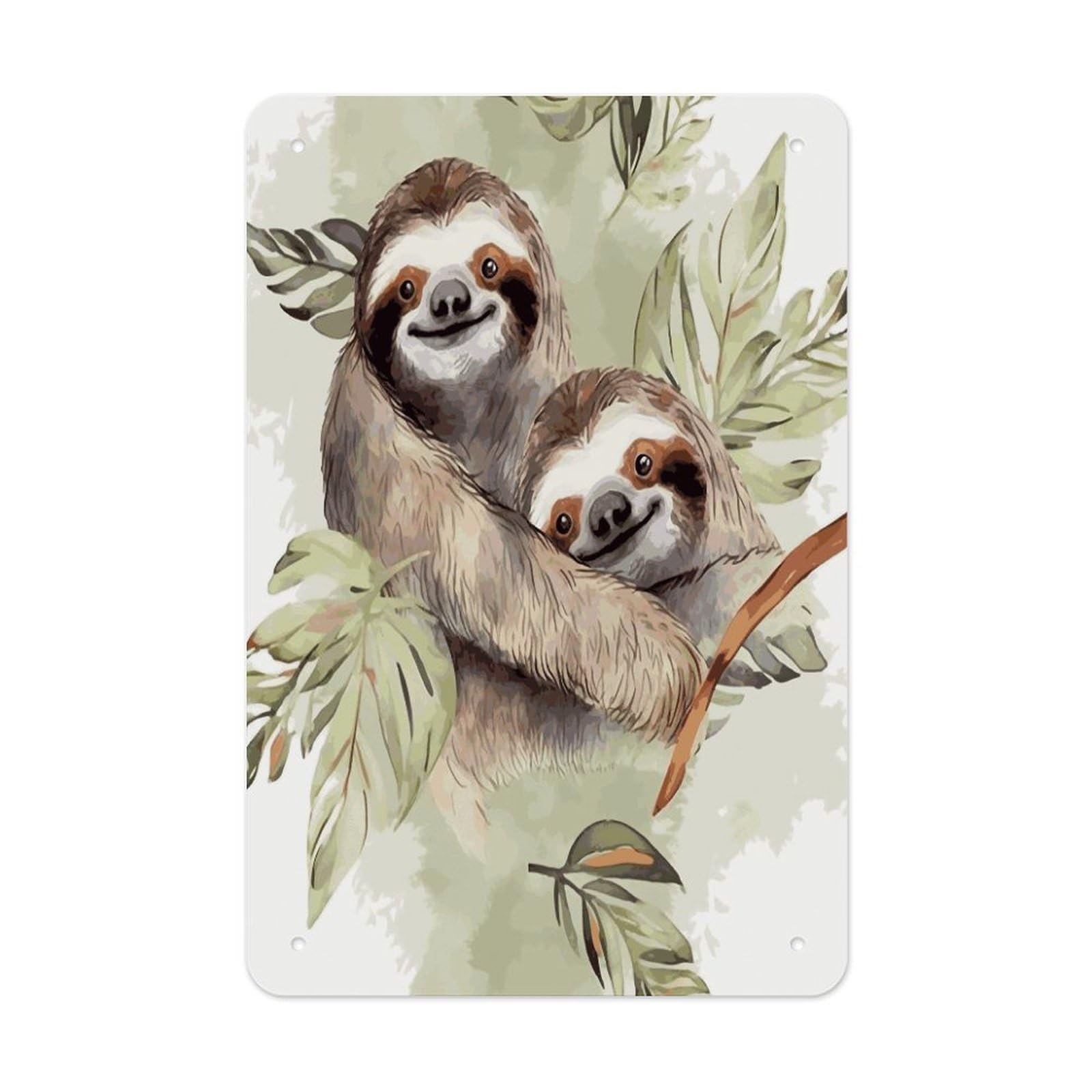LDGSUPH Watercolor Sloth Wall Art Prints Folded Edge Iron Sheet Painting with Holes for Wall Prints Decorative Picture Metal Signboard Decor Painting for Outdoor Indoor Wall Decor